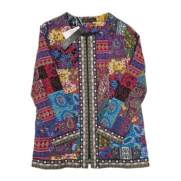Zanzea Womens Open Front Blazer Sz XL Ethnic, Patchwork Print, Boho, Art To Wear - Picture 2 of 11